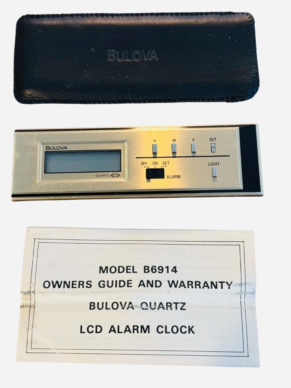 Vintage Bulova LCD Travel Alarm Clock (B6914) Gold & Black (Untested)